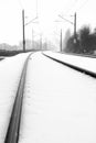 Rails in foggy snow Royalty Free Stock Photo