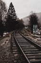 Rails in foggy weather Royalty Free Stock Photo