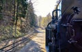 Rails of the Harz narrow gauge railway with steam locomotive. Dynamic through motion blur