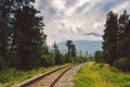 Rails, railroad, mountains, Slovakia,, rails stretching to the horizon
