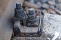 Rails railway rusty bolt nut Royalty Free Stock Photo