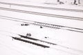 Rails for train in the snow closeup Royalty Free Stock Photo