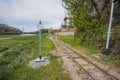 Rails of the Uzhhorod Children\'s Railway with a plate with the inscription \