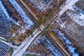 Railway from above in winter, drone pov