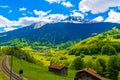 Railway in Alps mountains, Klosters-Serneus, Davos, Graubuenden Switzerland Royalty Free Stock Photo