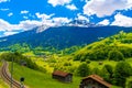 Railway in Alps mountains, Klosters-Serneus, Davos, Graubuenden Switzerland Royalty Free Stock Photo