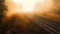 Railway in autumn blurred forest at dawn Royalty Free Stock Photo