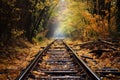 Railway in the autumn forest. Railroad in the autumn forest, AI Generated Royalty Free Stock Photo