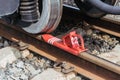 Railway brake Shoe or for keeps on the rails of the railway car.