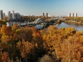 railway bridge across river in Khimki city, Russia