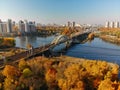 Railway bridge across river in Khimki city, Russia