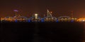 Railway bridge illuminated at night in Riga Royalty Free Stock Photo