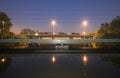 Railway bridge at night Royalty Free Stock Photo