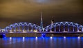 Railway bridge at night in Riga Royalty Free Stock Photo