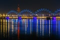 Railway Bridge at night, Riga, Latvia Royalty Free Stock Photo
