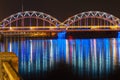 Railway Bridge at night, Riga, Latvia Royalty Free Stock Photo