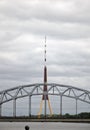 Railway Bridge over Daugava River in Riga, Latvia on a cloudy day Royalty Free Stock Photo