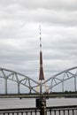 Railway Bridge over Daugava River in Riga, Latvia on a cloudy day Royalty Free Stock Photo