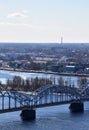 Railway bridge over the Daugava river, Riga, Latvia. Royalty Free Stock Photo