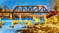 Railway Bridge over the Fraser River between Abbotsford and Mission in British Columbia, Canada