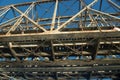 Railway bridge over the river. Bug valley. View of the metal structure of the river Royalty Free Stock Photo