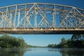 Railway bridge over the river. Bug valley. View of the metal structure of the river Royalty Free Stock Photo