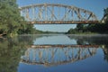 Railway bridge over the river. Bug valley. View of the metal structure Royalty Free Stock Photo