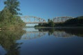 Railway bridge over the river. Bug valley. View of the metal structure Royalty Free Stock Photo