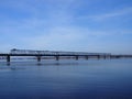 Railway bridge over the river. Sunny spring day Royalty Free Stock Photo