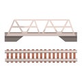 Railway bridge and railroad, rail section. Colorful cartoon illustration