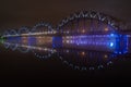 The Railway Bridge in Riga at night with train crossing the bridge Royalty Free Stock Photo