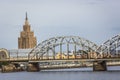 Railway Bridge and River Daugava, Riga, Latvia Royalty Free Stock Photo