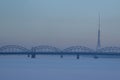 Railway bridge in winter time, Riga