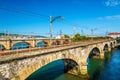 Railway bridges over the Bidasoa river on the France - Spain border Royalty Free Stock Photo