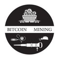 Railway car, bitcoin, dynamite, jackhammer, helmet