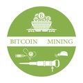 Railway car, bitcoin, dynamite, jackhammer, helmet