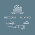 Railway car, bitcoin, dynamite, jackhammer, helmet