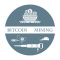 Railway car, bitcoin, dynamite, jackhammer, helmet