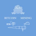 Railway car, bitcoin, dynamite, jackhammer, helmet