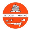 Railway car, bitcoin, dynamite, jackhammer, helmet