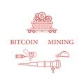 Railway car, bitcoin, dynamite, jackhammer, helmet