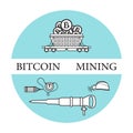 Railway car, bitcoin, dynamite, jackhammer, helmet