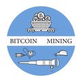 Railway car, bitcoin, dynamite, jackhammer, helmet