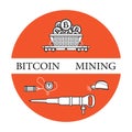 Railway car, bitcoin, dynamite, jackhammer, helmet