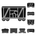 Railway carriage vector black icon set.Vector isolated illustration carriage transport for railroad,.Icon set of Royalty Free Stock Photo