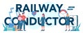 Railway conductor typographic header concept. Railway worker