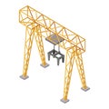 Railway construction crane icon, isometric style