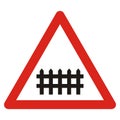 Railway crossing with barriers, road sign, vector