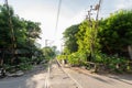 Railway crossing gate in Puducherry, South India Royalty Free Stock Photo