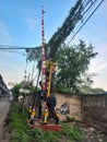 The railway crossing is not functioning on a highway that looks deserted. Royalty Free Stock Photo